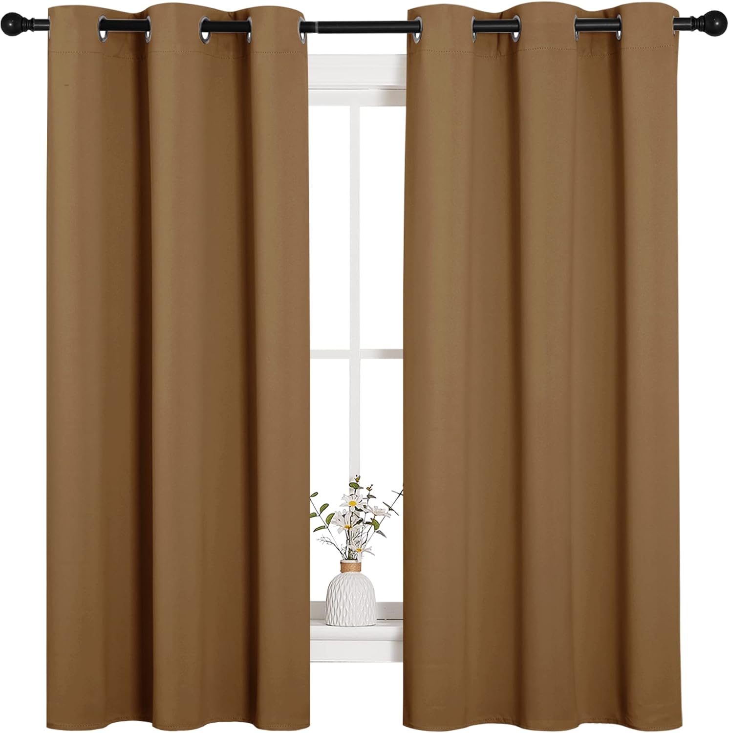 NICETOWN Blackout Curtains - Noise Reducing & Draft Blocking | 63-Inch Length, Gold Brown (2 Panels)