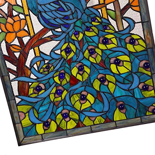 Stained Glass Peacock Window Panel Hanging - 15" W x 23" H