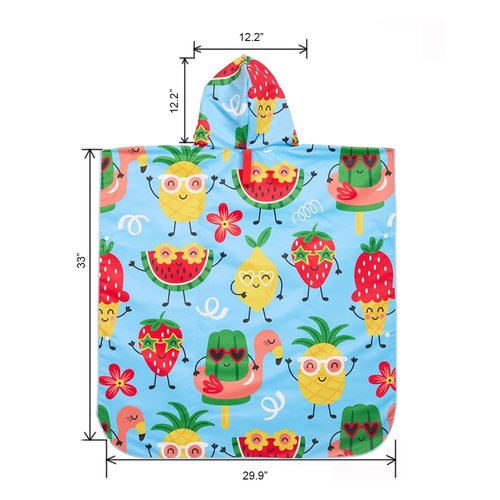 MADDY'S HOME Kids Hooded Beach Towel - Super Soft Absorbent Cotton Poncho for Boys & Girls, Bath Pool & Beach Use,Toddler to Teen (3-13 Years) (Blue Fruit)