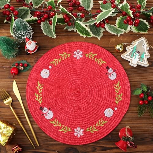 Remerry Santa Claus Christmas Placemats Set of 6 - Holiday Table Decor, Heat Resistant