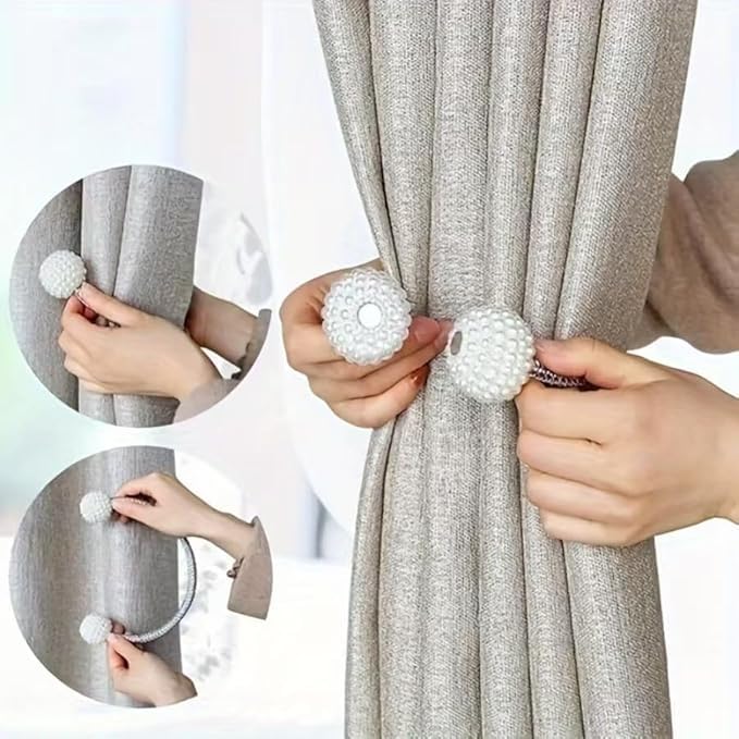 Magnetic Curtain Tiebacks - 8 Pack Grey Braided Rope Holdbacks No Drill