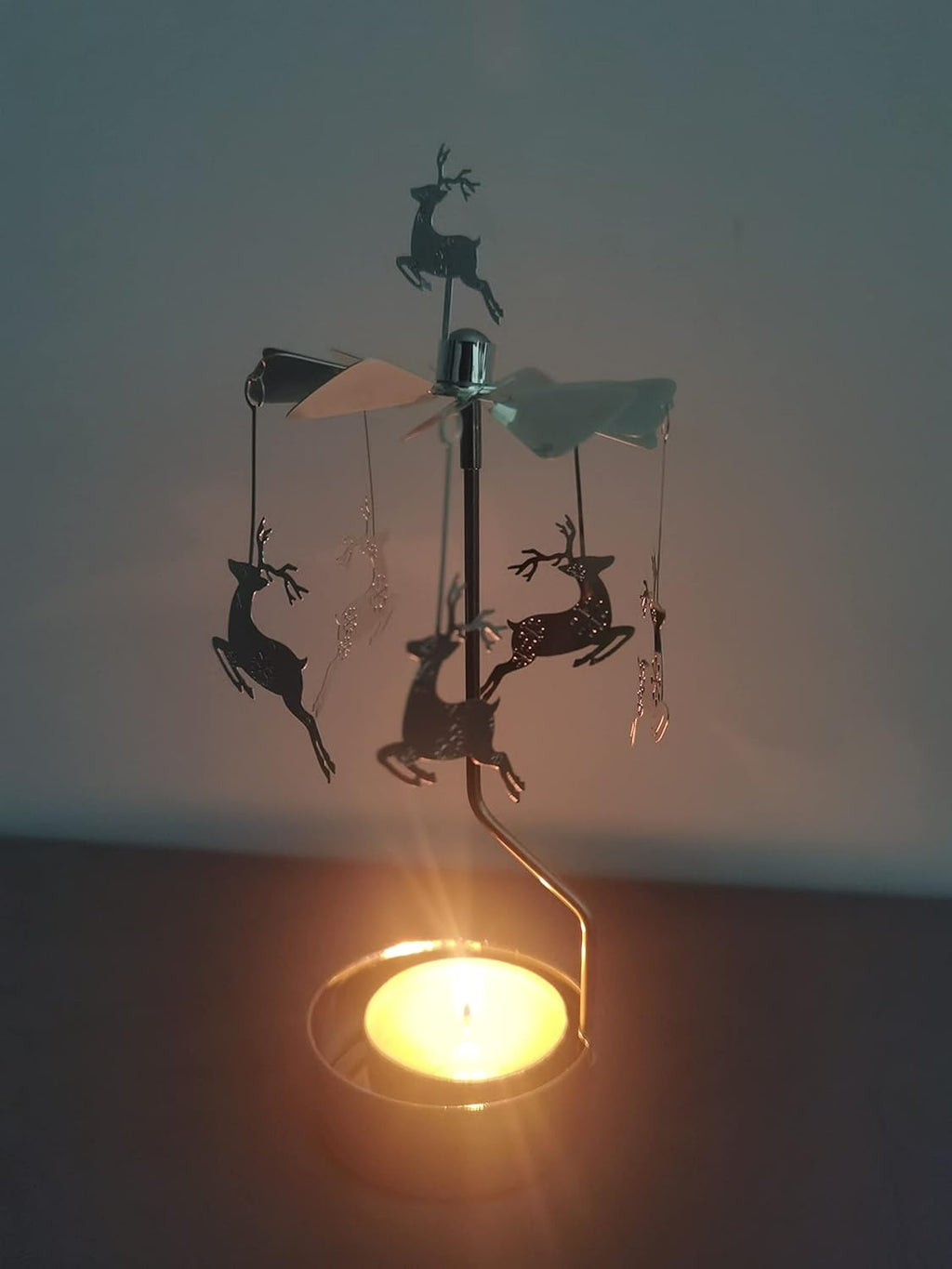Skiennix Rotary Candle Holder - Spinning Metal Design | Perfect Small Gift for Christmas Elk Lovers