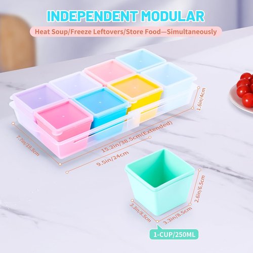 Gemice Silicone Freezer Molds - BPA-Free 8-Pack Soup Cube Trays with Lids | Oven & Dishwasher Safe