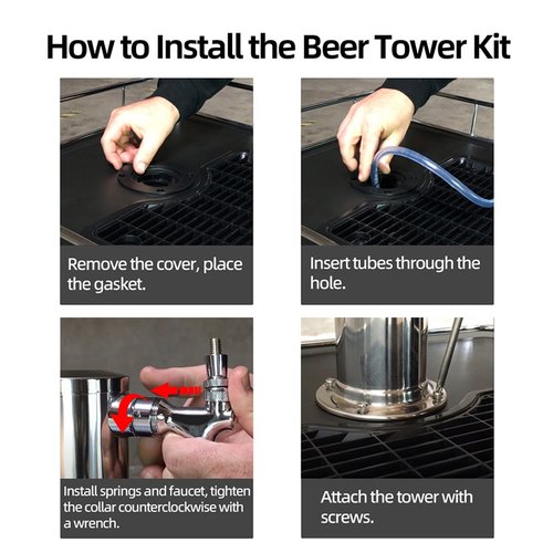 TMCRAFT Dual Faucet Draft Beer Tower Dispenser, Polished Stainless Steel Beer Tower Dispenser Kit with Pre-Assembled Tubing and Self-Closing Faucet Shanks for Parties, Bars, Pubs, and Restaurants