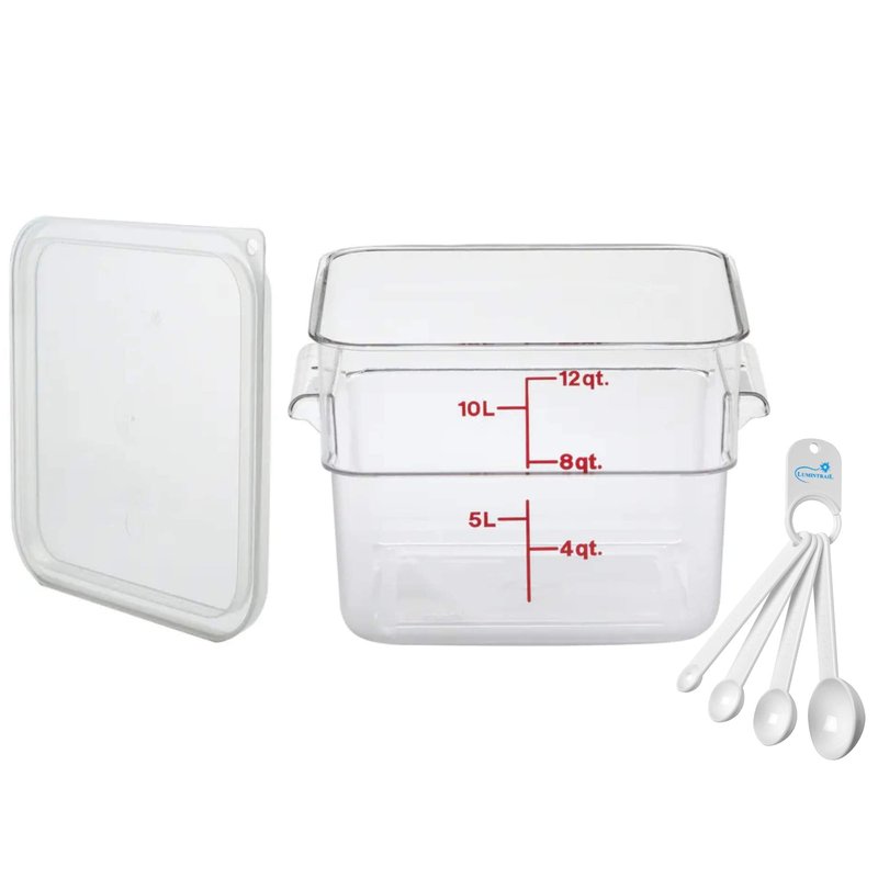 Lumintrail Cambro 12 Qt Square Food Storage Container Clear with Lid Bundle Includes a Measuring Spoon Set