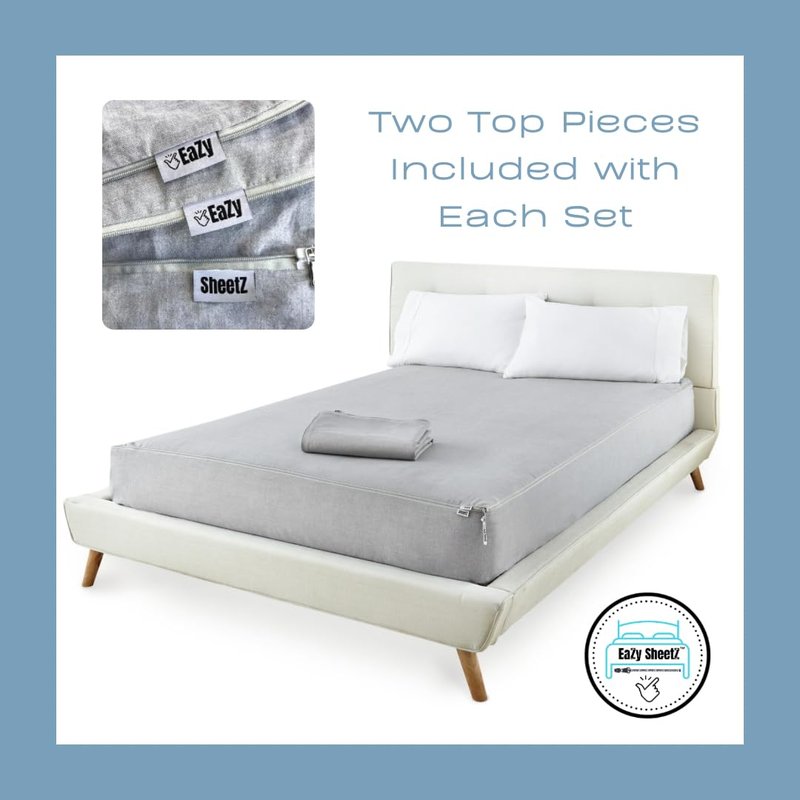 Eazy Sheetz® Flatz: Hybrid Top Sheet - Elastic Fitted Bottom Corners with Classic, Flat Top Corners (This is NOT A Zipper Sheet!) (Gray) Crisp Cotton - King Flat - Standard, Short, or RV - FLKG