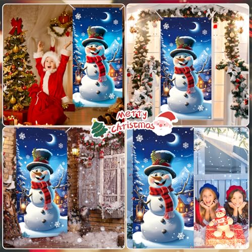 Christmas Door Cover Snowman Scene Indoor Outdoor Holiday Banner 35x71in
