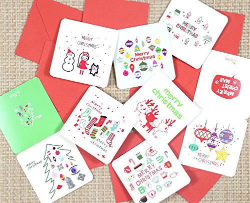 Rayker 24 Pack Mini Christmas Greeting Cards & Envelopes - 3x3" Holiday Holiday