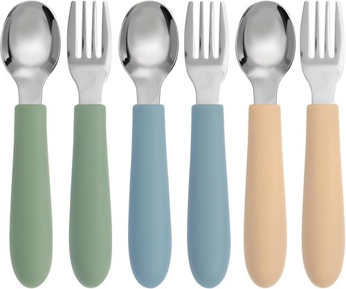 Eascrozn Toddler Utensils Set - 6 Pack Kids Forks & Spoons with Silicone Handles | Safe 18/8 Stainless Steel, BPA Free