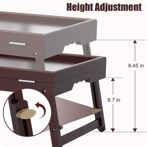Bamboo Adjustable & Foldable Bed Tray Table with Ergonomic Handle, 17x12in Breakfast Tray for Eating, Laptop Desk, Sofa Snacking, Non-Slip Surface (Mahogany)