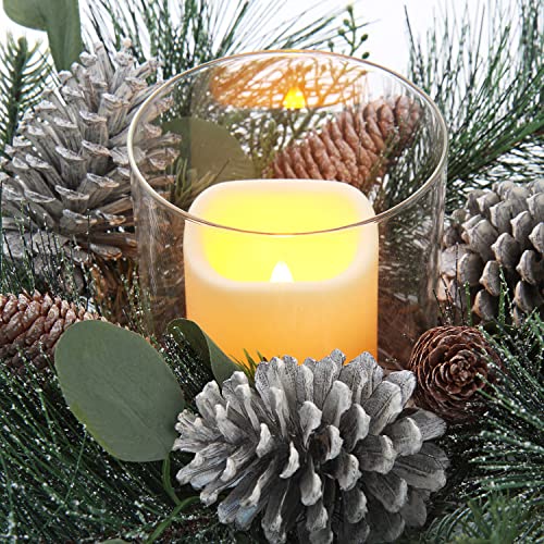 DILATATA 18-Inch Christmas Wreath with Flameless Candles & Glass Holder - Rustic Holiday Centerpiece, Detachable Design, Artificial Evergreen Decor (Variation #2)