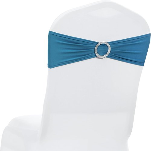 MDS Spandex Chair Sashes - 250 Pack of Dark Teal Elastic Stretch Bands with Slider Bow for Weddings