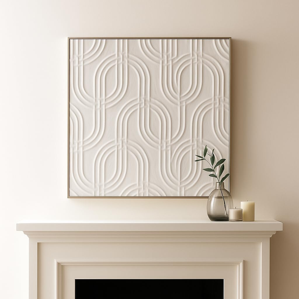 Skiennix Modern Abstract Canvas Wall Art - Textured Geometric Panels for Living Room & Bathroom - 40" White