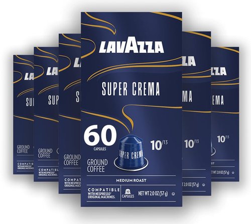Lavazza Super Crema Aluminum Capsules - Medium Roast Arabica & Robusta Blend | 60 Count for Nespresso Machines