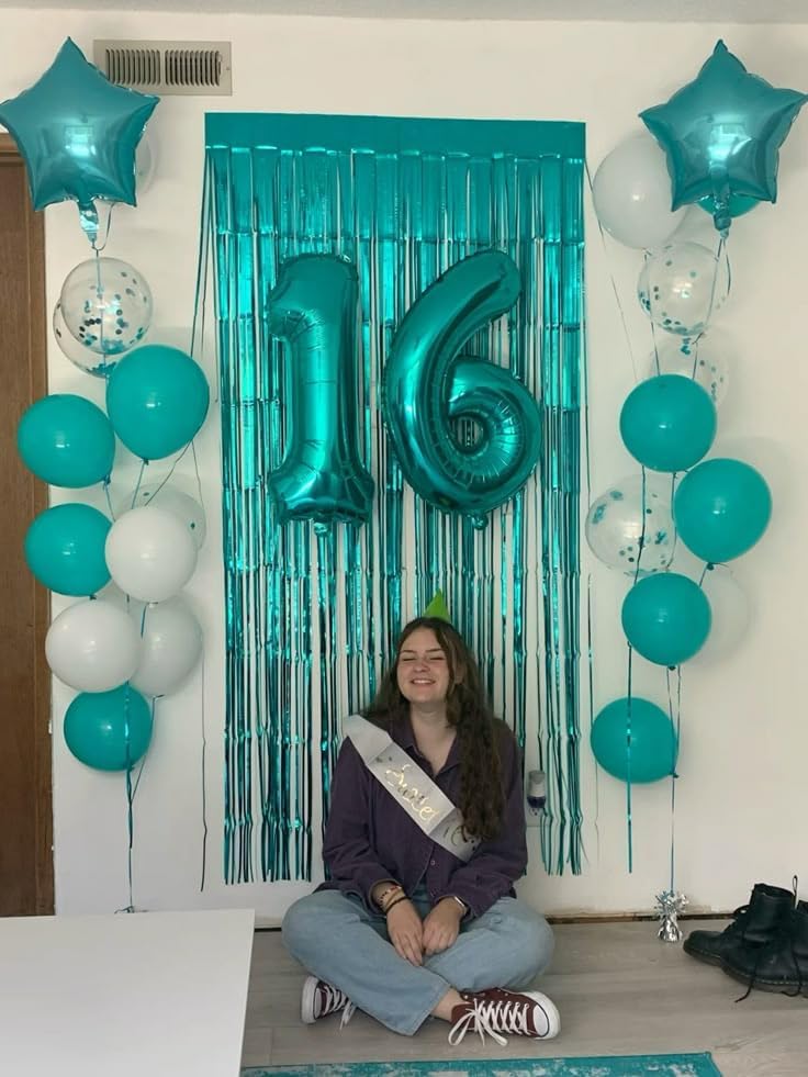 Number 7 Balloon by [Brand Name] - 40 Inch Blue-Green Birthday Decoration for All Ages
