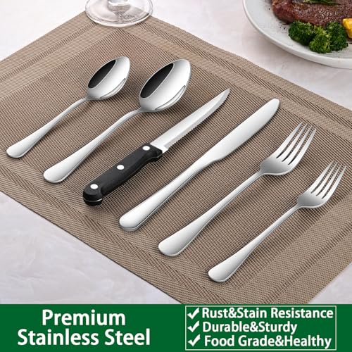 24-Piece Stainless Steel Silverware Set with Steak Knives for 4 People