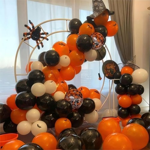 60pcs 12-Inch Halloween Balloons - Festive Latex Party Decorations in Black, White & Orange
