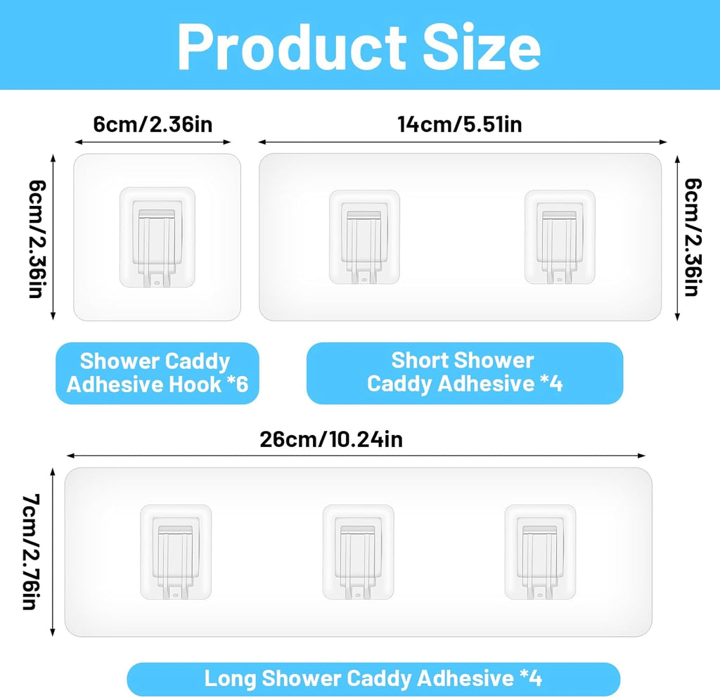 Skiennix Shower Caddy Adhesive Hooks - Waterproof, Strong Adhesive, No Drilling | 14 Packs for Bathroom & Kitchen Storage