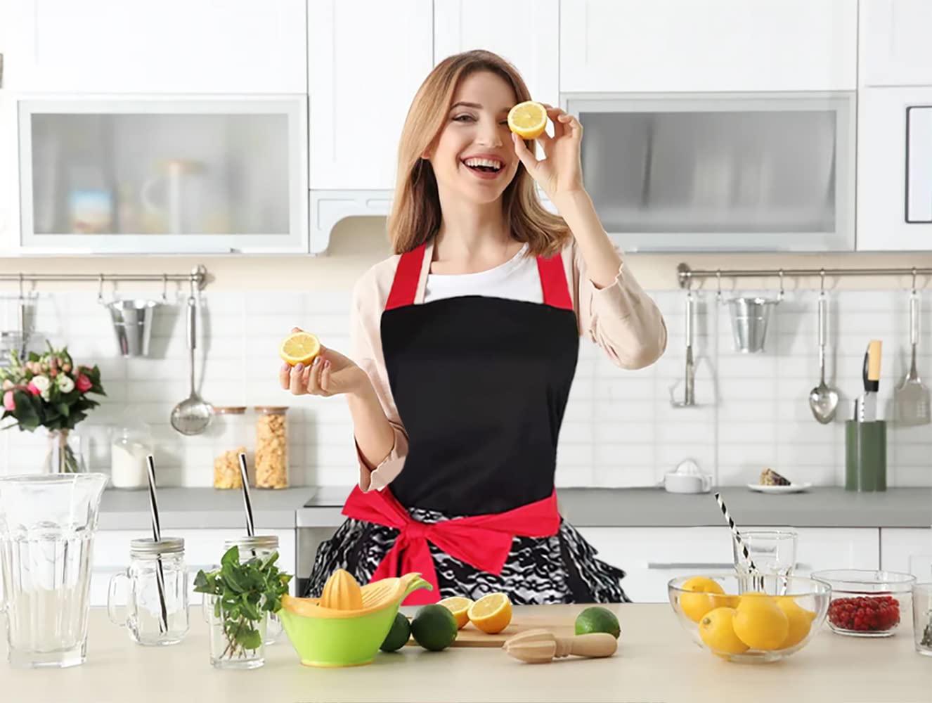 Floosum Black Lace Flirty Apron with Pocket, Fun Retro Sexy Cooking Pinup Aprons for Women Girls