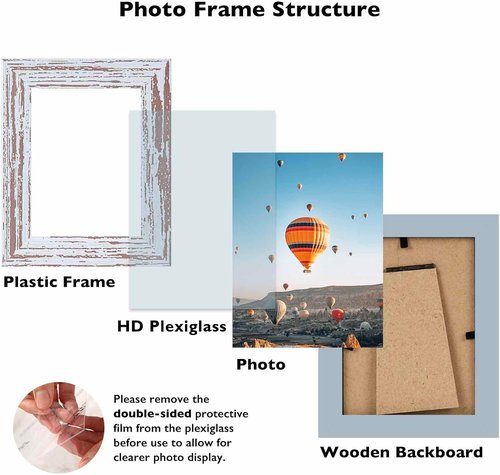 JCJMY 3x4 Rustic White Picture Frame - Versatile Wall Hanging or Tabletop Display with Shatter-Resistant Plexiglass