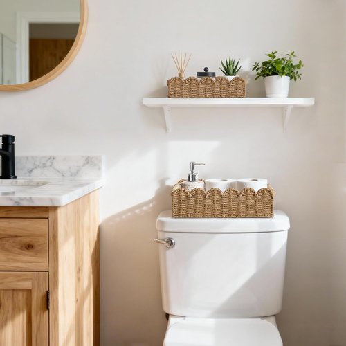 Dahey Toilet Paper Storage Basket - Woven Paper Rope with Scalloped Edge | 2 Pcs for Bathroom Organization