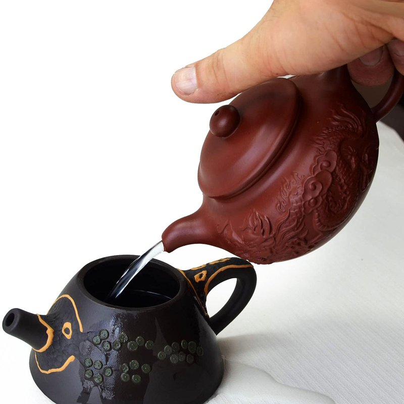 Yxhupot Teapot 8.6oz Chinese Dragon Yixing Clay Zisha Classics Pot Genuine Black Infusers Tea (Red dragon)