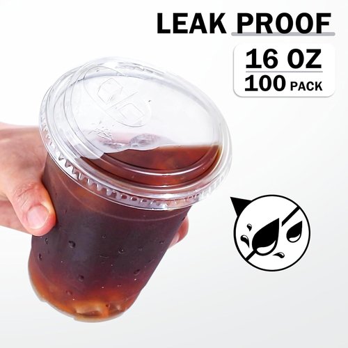 BYSNOW 16 oz Clear Plastic Cups - 100 Pack Disposable Iced Coffee Cups with Lids for Cold Drinks