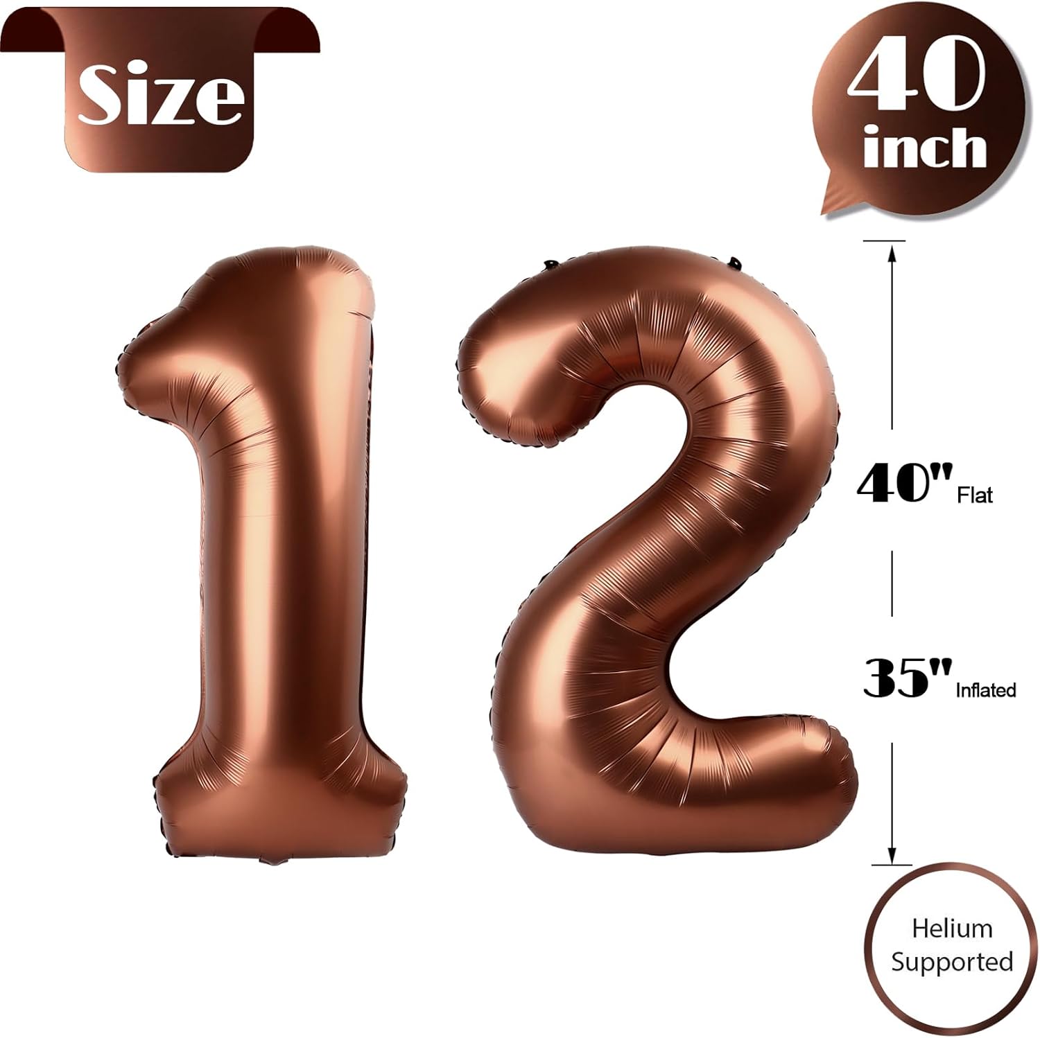 Skiennix Dark Brown Number 12 Balloon - 40 Inch Birthday Decoration for 12th Celebration