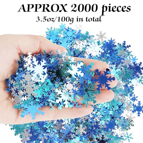 FOIMAS Blue and Silver Snowflake Confetti - 3.5oz Metallic Foil Sequins for Christmas & Winter Party Decor