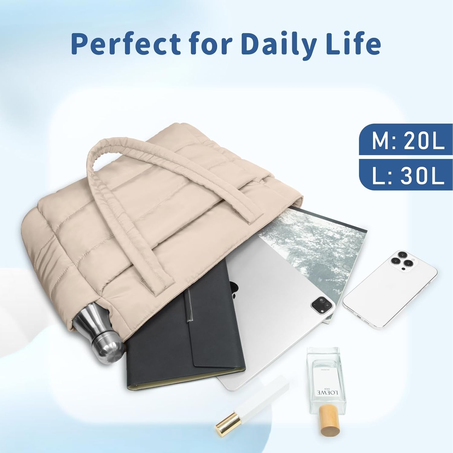 TOPDesign Puffer Tote Bag - Lightweight Quilted Handbag with Compartments for Work & Travel
