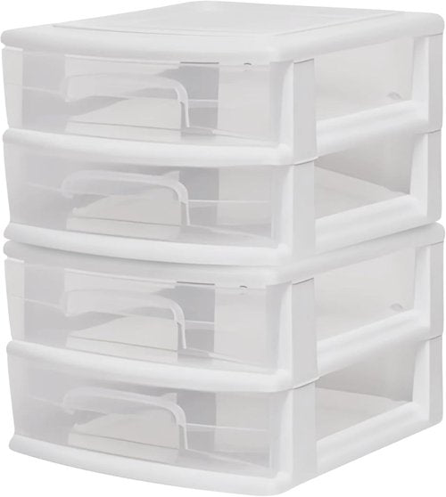 HOMZ 2-Pack Storage Cart - Clear Plastic Drawers, 14.25" Wide, White Frame | Ideal for Home & Office Organization