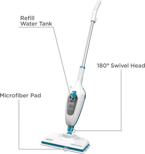 BLACK+DECKER Steam Mop - Powerful Cleaning with Fast Drying Technology | Sleek White Design