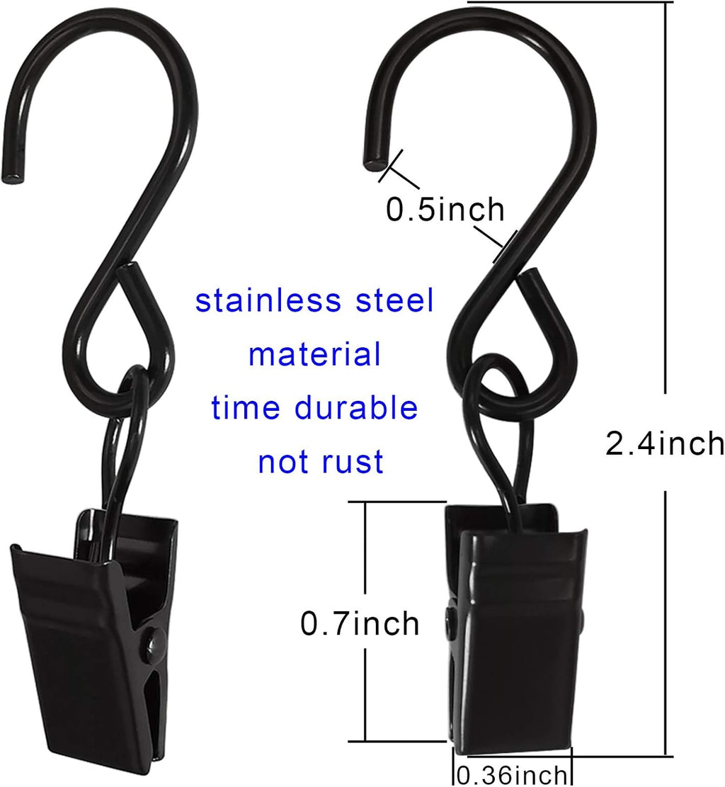 Skiennix Stainless Steel S Hooks - 50 Pack Hanging Clips for Lights & Crafts | 2.4 Inch, Black