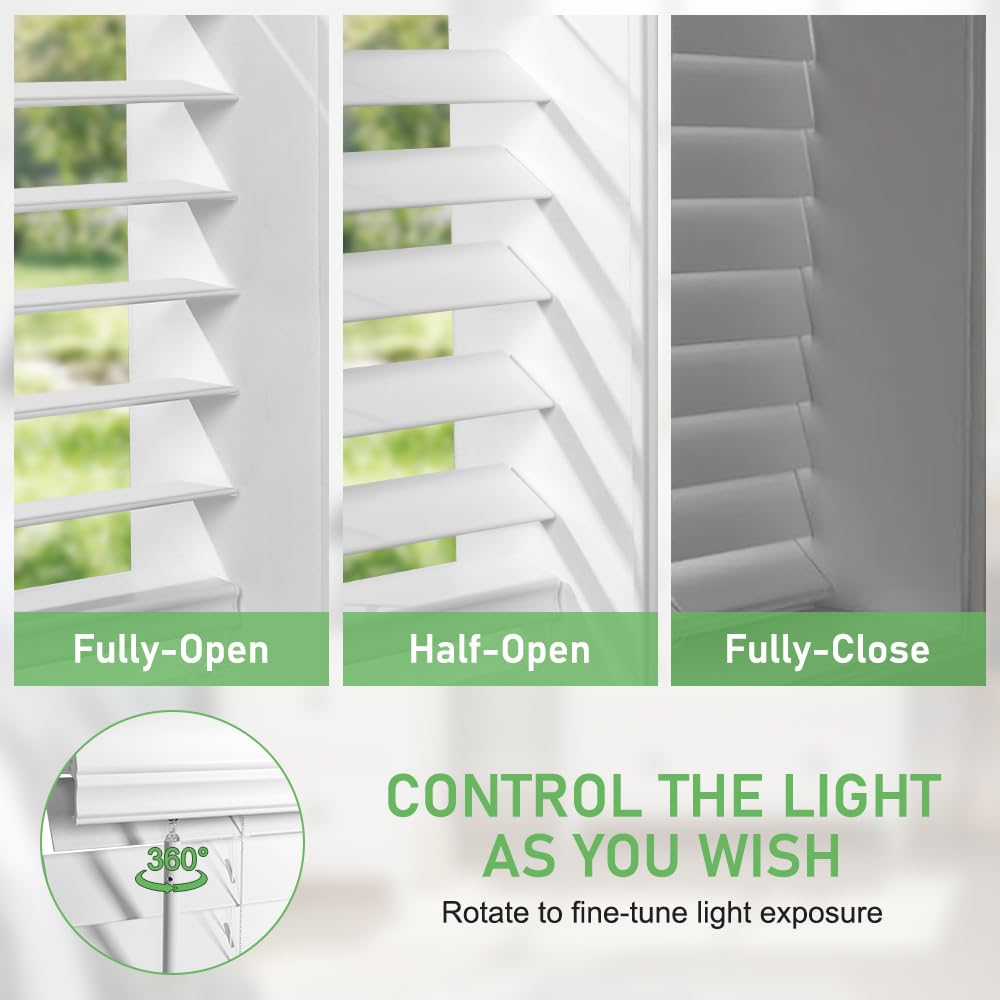 SEEYE 2 Inch Faux Wood Blinds for Indoor Windows with Crown Valance, Cordless Room Darkening Window Blind, 26" W x 60" H, Horizontal Wooden Shades for Bedroom, Kitchen, Office, Doors, White