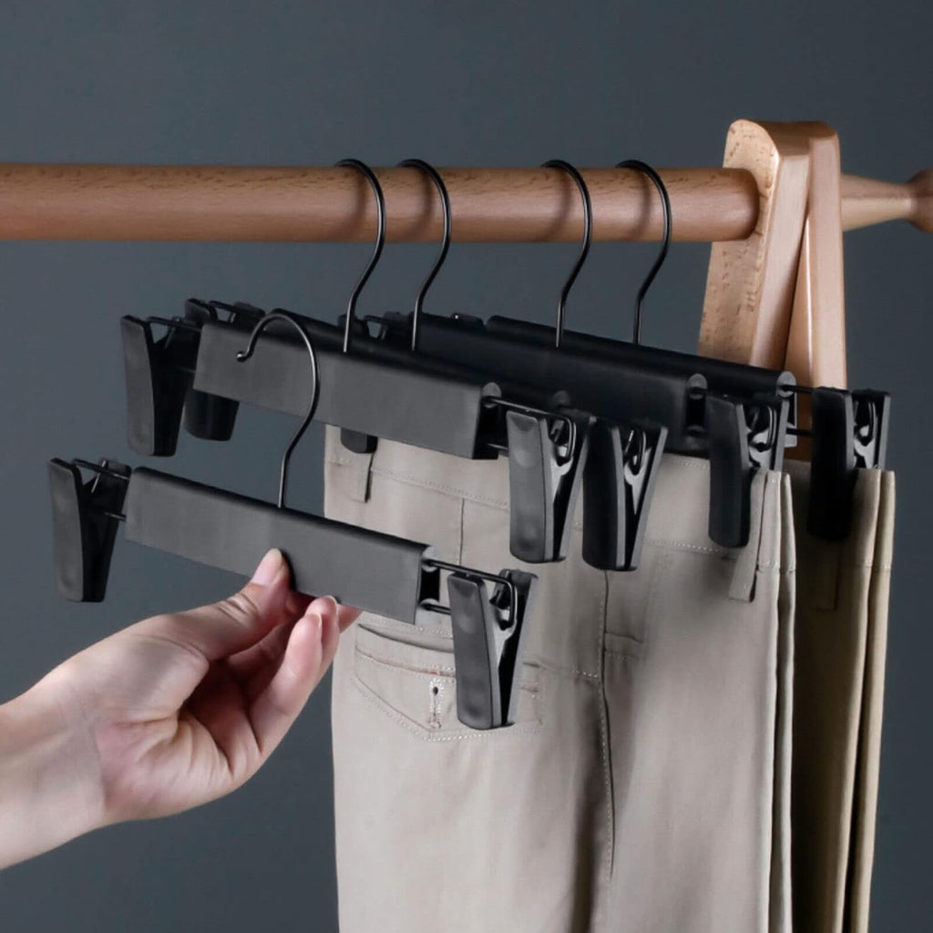Northern Brothers Pants Hangers - 10 Pack Black Plastic Hangers with Clips | Adjustable, Non-Slip Design for Space Saving Storage