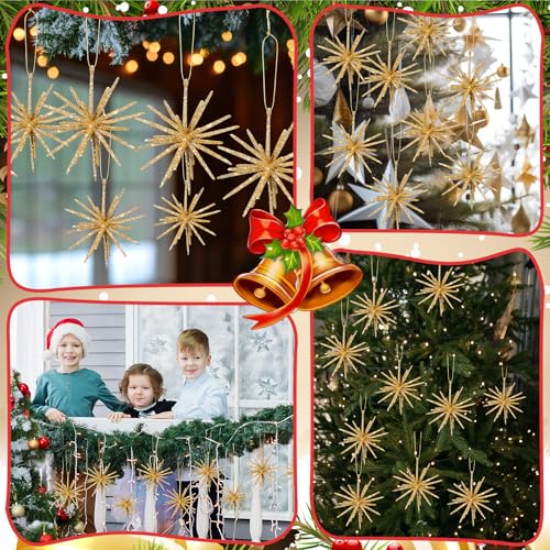Soulchen 12-Pack Gold Star Christmas Tree Ornaments - Starburst Holiday Decorations
