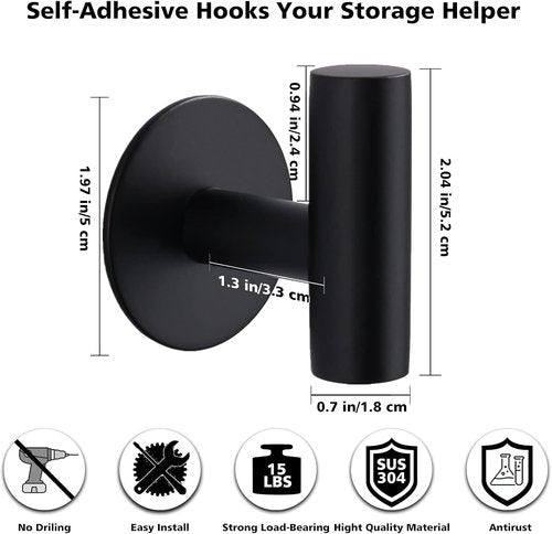 Bntuk Heavy Duty Adhesive Hooks - Waterproof Stainless Steel Wall Hooks for Bathroom | 2 Pack