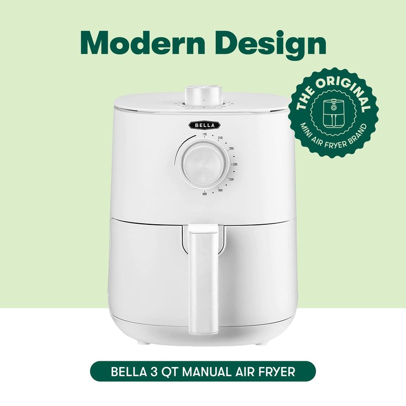 BELLA 2.9QT Manual Air Fryer, No Pre-Heat Needed, No-Oil Frying, Fast Healthy Evenly Cooked Meal Every Time, Removeable Dishwasher Safe Non Stick Pan and Crisping Tray for Easy Clean Up, Matte White