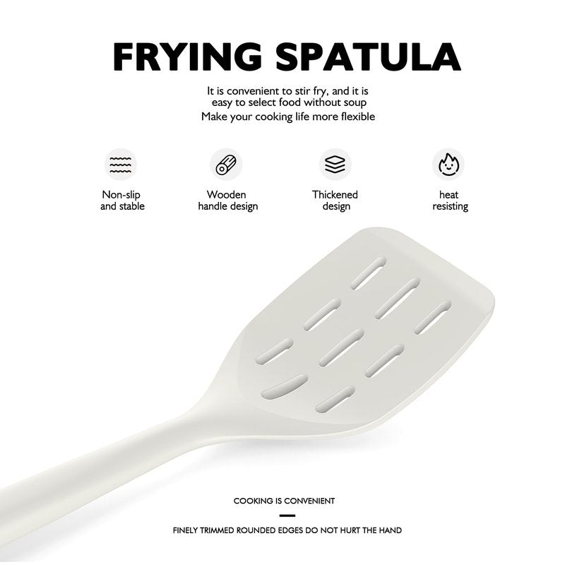 Large Silicone Cooking Utensils Set - Heat Resistant Silicone Kitchen Utensils for Cooking w Wooden Handles, Spatula Set, Kitchen Utensil Gadgets Sets for Non-Stick Cookware, BPA Free (Black)