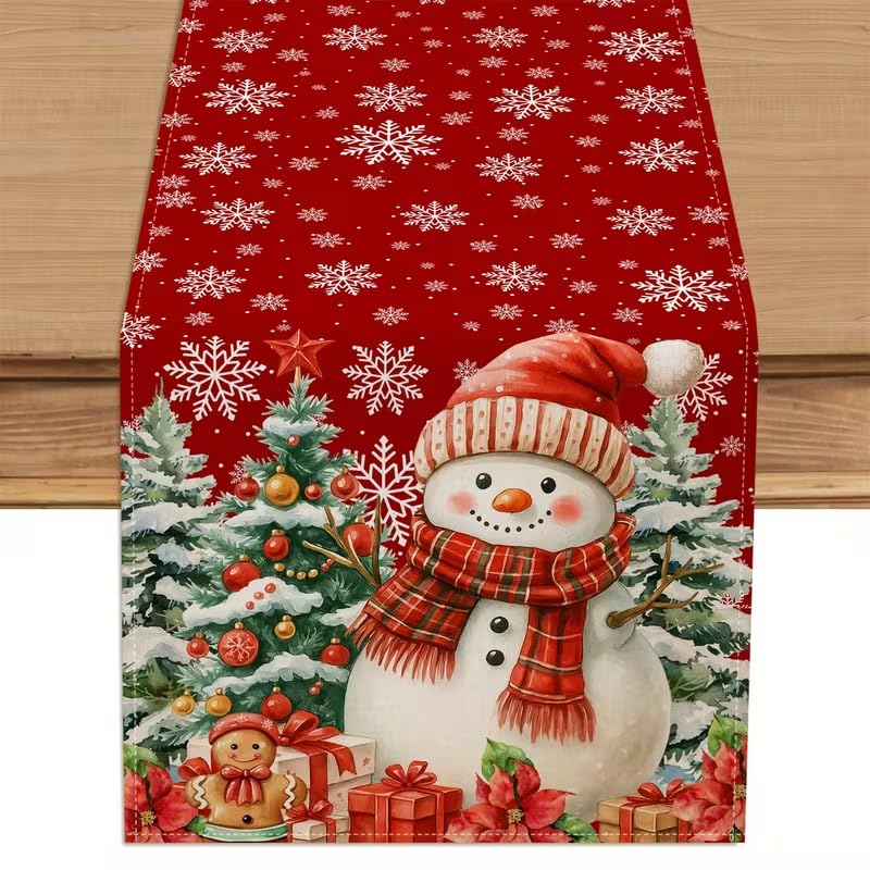 CQFusSTORE Christmas Snowman Gingerbread Table Runner 13x36 Inch Holiday Decor
