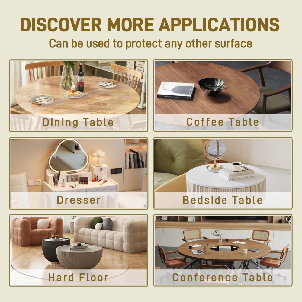 46" Dia Round Clear Table Mat Protector 2mm Thick Plastic Tablecloth Large Clear Vinyl Pad Reuseable PVC Protective Film for Home Restaurant Coffee Bar Hotel