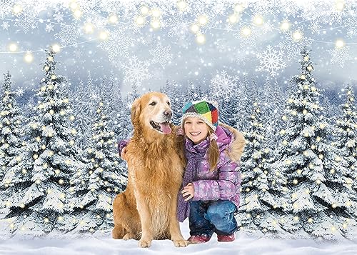Winter Forest Photography Backdrop 7x5FT Snowy Pine Tree Scene Glitter Scene