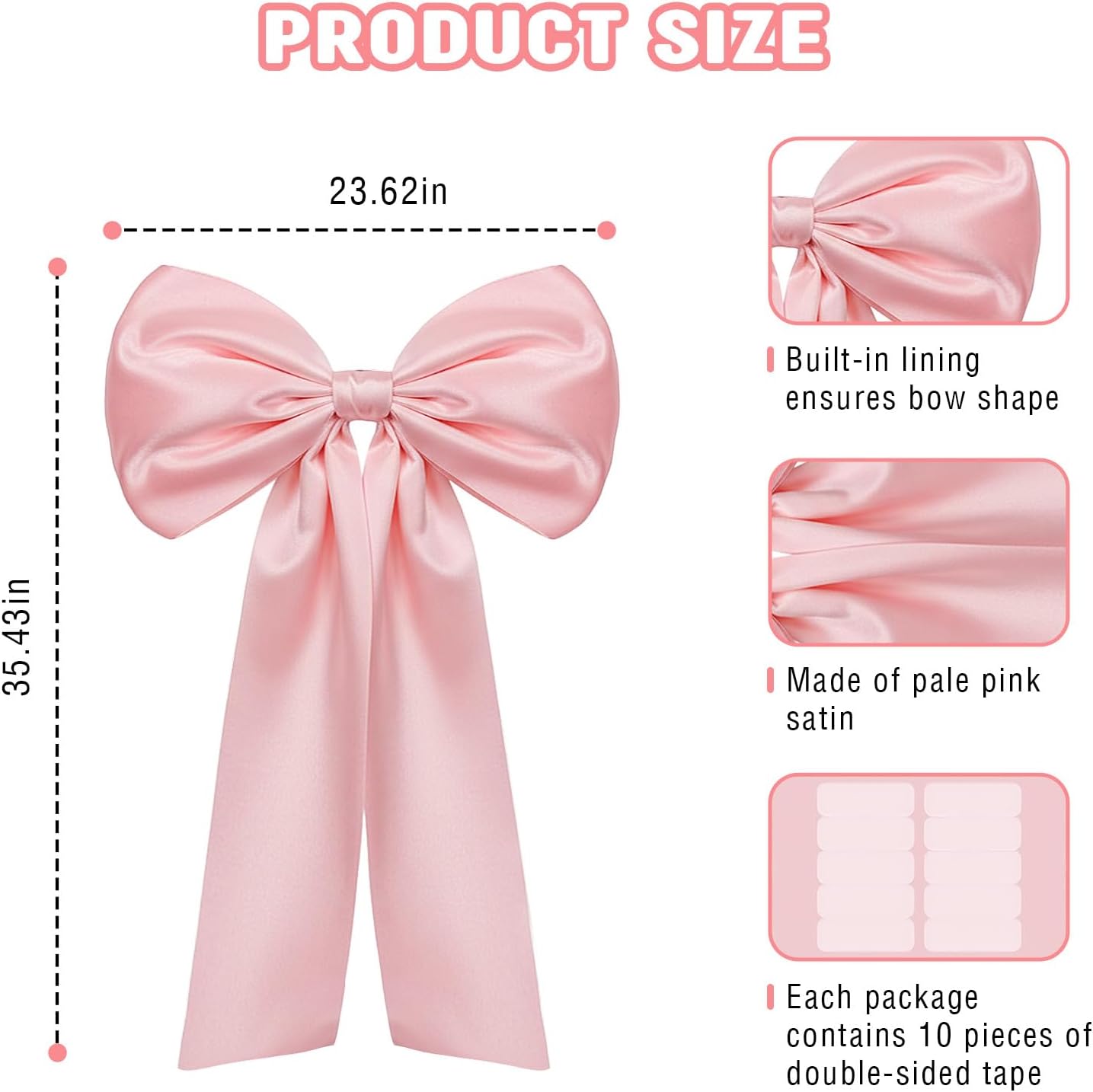 Skiennix Oversized Pink Bow Decorations - 2 PCS Giant Coquette Bows for Backdrop (25.6" X 41.3")