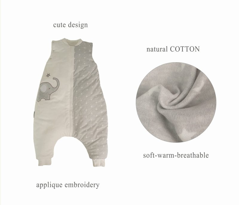 NATUZ Baby Wearable Blanket With Leg Grey Cotton 2-4T Toddler Sleep Sack 36M Removable Long Sleeves Early Walk Sleeping Bag Quilted Filling Infant Winter Tog 2.5 Warm Kids Sleeper