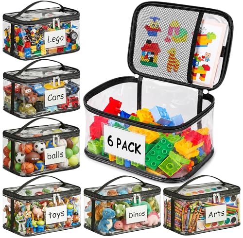 Clear Zippered Storage Bags - 6 Pack Durable PVC Toy & Puzzle Organizers