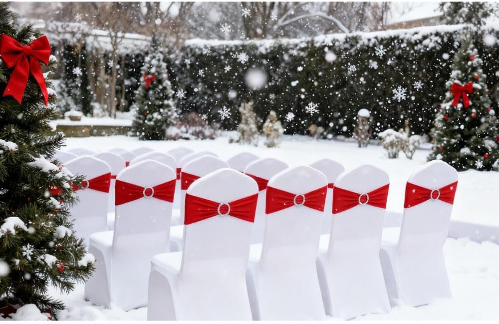 Red Chair Sashes 50 Pack | Spandex Chair Bands for Wedding & Party Decor - Elegant Red