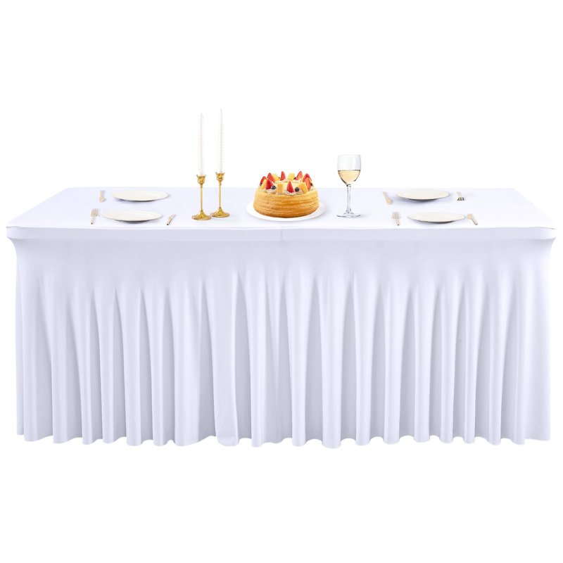 PARTISKY 4 Pack White Spandex Table Cloths for Rectangle Tables 8ft, White Table Skirt for Party, Table Cover with Skirt for Wedding Folding Table Banquet Baby Shower & Birthday Parties