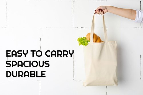 Lenenz Tote Bags, Reusable Cotton Grocery Bags, Heavy Duty Shopping Bags with Reinforced Stitching, Large 15 x 16 Inch, Natural, Pack of 6