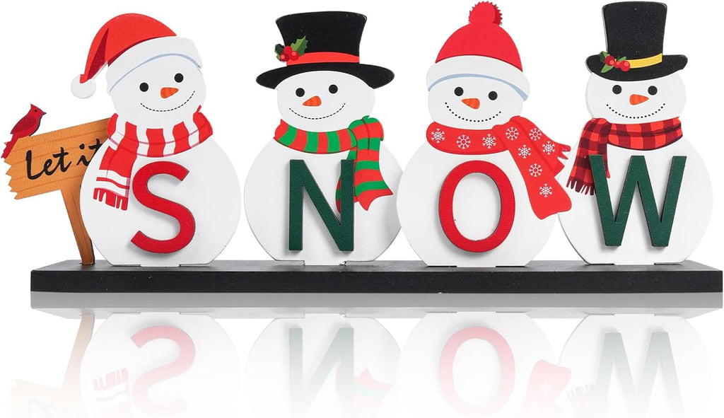 Wooden Snowman Table Centerpieces - Festive Christmas Decor for Holiday Office Desk & Tiered Trays