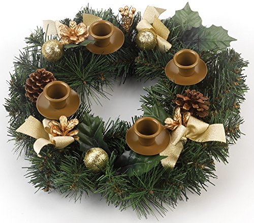 Traditional Advent Wreath with Pine Cones & White Ribbons - 11" Christmas Decoration